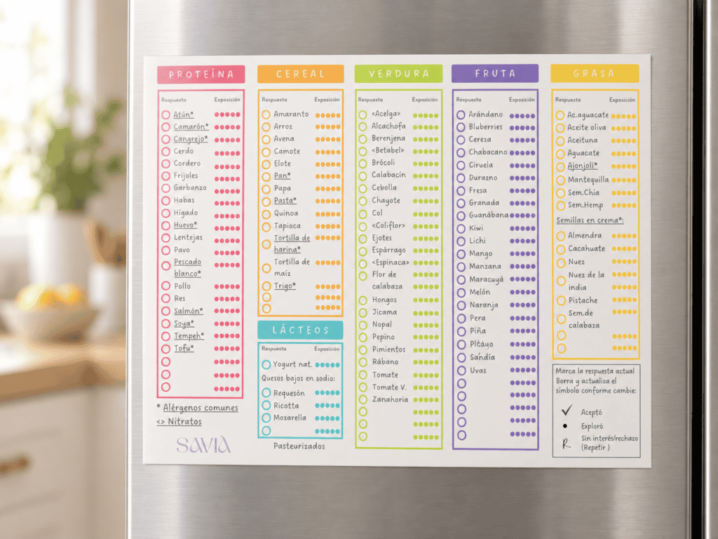 Planner para registrar los alimentos ofrecidos durante la alimentación complementaria